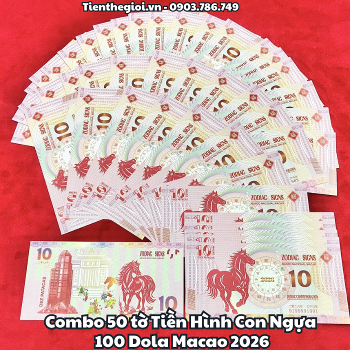 Combo 50 Tiền Lì Xì 10 Dola Macao Hình Con Ngựa 2026